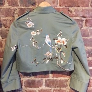 Vintage Embroidered Green Crop Jacket 90’s
